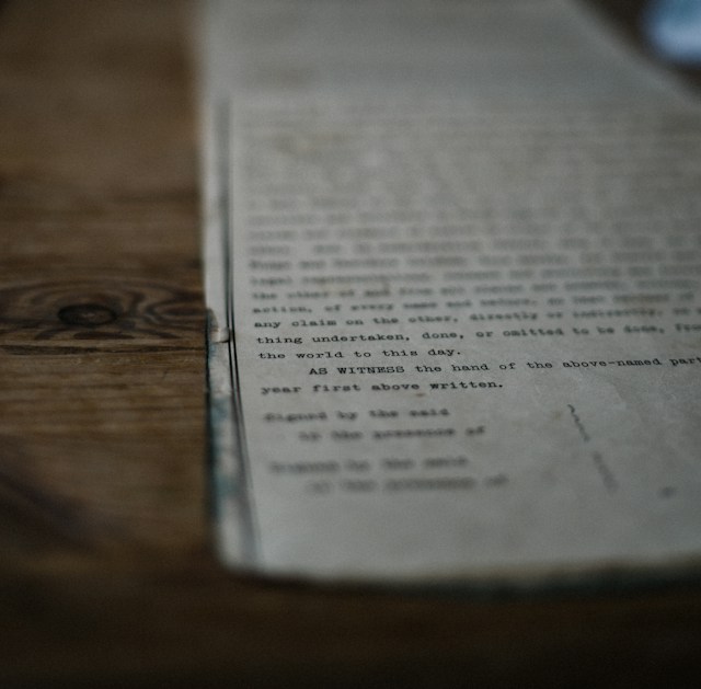 Typewritten page on a wooden table
