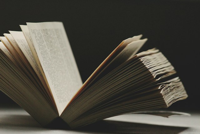 Pages of an open book fanned out